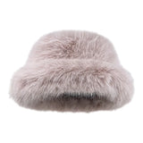 PICSGIRL  -  Y2K Fluffy Faux Fur Bucket Hat Women Winter Warm Thick Plush Ear Warmer Panama Fisherman Cap Lady Luxury Elegant Party Basin Hat