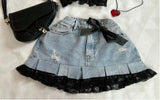 PICSGIRL  -  Korean Gothic Sexy Hottie Denim Skirt Suit for Women Harajuku Y2k Style High Street Retro Design Cute Mini Skirt Punk Slim Top