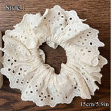 PICSGIRL  -  White French Retro Large Hair Rope Ties Ponytail Holder Big Flower Lolita Lace Hair Bands Korean Lace Cotton Pleated Scrunchies