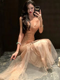 PICSGIRL  -  Sexy Sequin Womens Dresses Elegan Mesh Patchwork Wedding Evening Party Mermaid Dress Summer Spring Female Vestidos Long Robe New