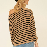 PICSGIRL  -  Stripe Oversized Striped Sweater for Women Round Neckline Long Sleeves Drop shoulder Jumpers Tops Loose Oversized fit Pullovers