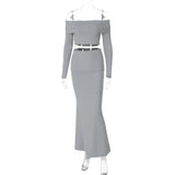 PICSGIRL  -  Women's Long Skirt Suit New Solid Long Sleeve One Shoulder Lapel Top Fashion Slim Skirt Suit Street Female Skirt Suit