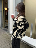 PICSGIRL  -  Women Elegant Zebra Printed Single Breasted Jacket Fashion Lapel Long Sleeves Loose Coat Autumn Chic Lady Commuting Outerwear