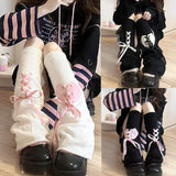 PICSGIRL  -  Y2K Bow Straps Leg Warmers Bowknot Ribbon High Elastic Knitted Leg Cover Dark Lolita Harajuku Cosplay Hot Girl Middle Tube Socks