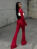 PICSGIRL  -  Cut Out Shawl Top Tank Jumpsuit Women Crew Long Sleeve Slim Casual One-piece Flare Pants Leisure Suit Hottie Streetwear