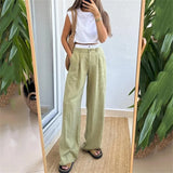 PICSGIRL -  Women Short Vest and Straight Pants 2 Piece Set Summer O-neck Sleeveless Tops High Waist Loose Pants Office Lady Streetwear Suit