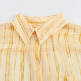 PICSGIRL  -  Pocket Striped Yellow Shirts For Women Summer New Chic Long Sleeve Turndown Collar Thin Blouses Lady Casual Fashion Blouse 2024