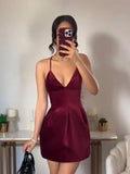 PICSGIRL  -  Retro Red Velvet Sling Dress For Women Elegant Sleeveless V Neck Backless Mini Dress Lady A Line Merry Christmas Party Vestidos