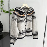 PICSGIRL  -  Vintage Tifael Island Hooded Cardigan Contrast Color Vintage Knitted Sweater Knitwear Coats Autumn/Winter Women Outerwear