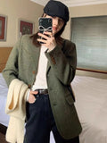 PICSGIRL  -  Retro Herringbone Patterned Suit Jacket For Women's Autumn And Winter New Style, High-Quality Loose Wool Jacket