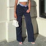 PICSGIRL  -  Contrast Hight Waist Patchwork Fashion Wide Leg Pants Striped Casual Loose Fit Straight Trousers Chic Y2K Streetwear