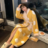 PICSGIRL  -  Women Print Mid-calf Robes Design Winter Warm Thick Korean Style Homewear Lounge Casual Popular Feminino Fashion Loose Bathrobe