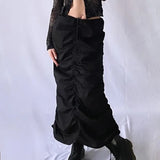 PICSGIRL  -  Women's Vintage Drawstring Cargo Skirts Long Skirt High Waist Y2K Shirring Aesthetic Maxi Skirts Harajuk Lady 2000s Streetwear