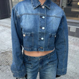 PICSGIRL  -  Lapel Single-breasted Woman's Denim 2 Piece Sets Vintage Soild Waistless Denim Short Tops Straight Baggy Low Rise Jeans Pants