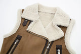 PICSGIRL  -  Brown Patchwork Pocket Fur Teddy Coats Autumn Sleeveless Thicken Covered Button Cardigan Vest 2023 Female Loose Street Waistcoat