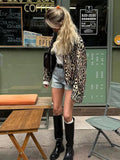 PICSGIRL  -  Women's Casual Leopard Printed Leather Lapel Patchwork Jacket Chic Zipper Long Sleeve Short Slim Coat 2024 Lady High Streetwear