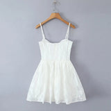 PICSGIRL  -  French sweet jacquard white suspender dress for women new style fishbone waist slimming A-line skirt