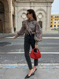 PICSGIRL -  New Lantern Sleeves Leopard Shirt Women 2024 Spring Summer Cool Edible Tree Fungus Blouses Ladies Printing OL Tops Streetwear