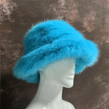 PICSGIRL  -  Winter Hat New Candy Color Faux Fur Y2k Warm Plush Basin Hat Unisex Bucket Hat Bob Homme