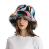 PICSGIRL  -  Winter Tie-dyed Bucket Hat Imitation Fur Y2k Warm Plush Bucket Hat Unisex Bucket Hat Gorros Invierno Mujer