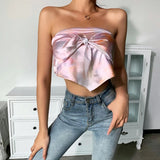 PICSGIRL  -  Silk Tube Tops Women Bow Crop Top Asymmetric Strapless Stretch Backless Summer New Elegant Casual Nightclub Streetwear Tank Tops