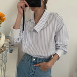 PICSGIRL  -  Blusas De Mujer Retro Irregular Neck Contrasting Striped Shirts Blouse Spring New Tops Roupas Femininas Chic Loose Shirt