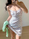 PICSGIRL  -  French Retro Floral Print Suspender Dress Elegant A-Line Midi Dress for Women Summer New Strapless Lace-up Dress