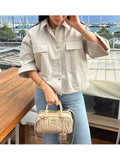 PICSGIRL  -  Office Lady Casual Safari Style Khaki Streetwear Short Jackets Womens Fashion Big Two Pockets Shirt Style Outwear