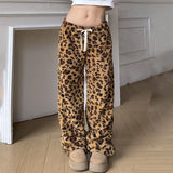 PICSGIRL  -  American Retro Leopard Print Plush Casual Pants Women Autumn Winter Streetwear Hot Girls Loose Warm Harajuku Y2K Pants