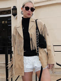 PICSGIRL  -  Vintage Tassels Women's Jacket New Casual Solid Color Women's Coat V-neck Single Breasted Long Sleeve Jackets Female Fashion