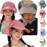 PICSGIRL  -  Sweet Cool Lattice Headscarf Hats Women Girl Summer Sun Protection Baseball Caps Adjustable Foldable Beach Hat Portable Sun Hat