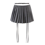 PICSGIRL -  New Y2k Mini Skirts 90s Cute Streetwear Casual Grey Pleated Skirts With Belt Hot Zipped A-Line Women Short Skirt Summer