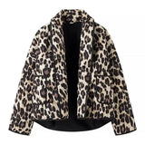 PICSGIRL  -  Women Casual Leopard Printed Cotton Jacket Fashion Lapel Long Sleeved With Pockets Cardigan 2024 Autumn Winter Lady Chic Coats