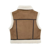 PICSGIRL  -  Brown Patchwork Pocket Fur Teddy Coats Autumn Sleeveless Thicken Covered Button Cardigan Vest 2023 Female Loose Street Waistcoat