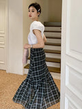 PICSGIRL  -  Fashion Office Work Plaid Skirt For Woman Korean Style Casual Long Skirt Female High Waist Tumpet Skirts