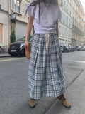 PICSGIRL  -  Korean Fashion Plaid Midi Skirt Women 2024 New Chic High Waist Drawstring A-line Long Faldas Spring Summer Casual Elegant Skirts