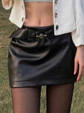 PICSGIRL  -  Women Black Gothic A-line Skirt Vintage Aesthetic Y2k Mini Leather Skirt Harajuku Korean Skirt Emo 2000s Fashion Clothes Summer