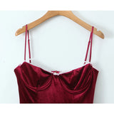 PICSGIRL  -  Lace Trim Wine Red Sling Mini Dresses For Women A-line Slim Birthday Party Dress Sexy Elegant Christmas Robe