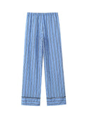 PICSGIRL  -  2024 Woman Casual Lace-up Loose Striped Pants Fashion High Waist Wide Leg Home Pants Female Street Crinkle Trousers