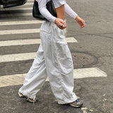 PICSGIRL  -  2024 women's new pants with large pockets and drawstring, fashionable low waisted wide leg casual pants streetwear women