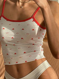 PICSGIRL  -  Cherry Flower Print White Camisole Y2k Cute Core Girls Summer Clothes Tie Back Sexy Crop Top Women