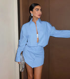 PICSGIRL  -  Blue Shirts Dress Slim Women Classic Lapel Long Sleeves Pleated Pencil Mini Dress Summer Autumn 2024 Office Ladies