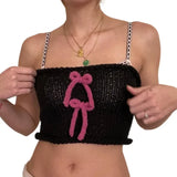 PICSGIRL  -  Y2K Cute Bow Knitted Crop Tops E-girl Kawaii Slim Fit Vest Fairycore Vintage Chic Women Backless Camis 00s Retro Streetwear
