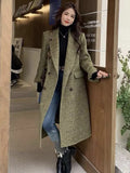 PICSGIRL  -  2024 Autumn Winter Fashion Woolen Coat Women's Clothing Solid Color Lapel Double Breasted Loose Long Overcoat Lady Jacket