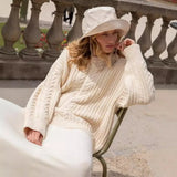 PICSGIRL  -  Women's Loose Sweater Autumn O-neck Twist Casual Sweater Solid Color Long Sleeve Pullover Women's Knitted Sweater Street