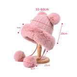 PICSGIRL  -  Winter Pompoms Hat for Women Plush Lining Thickened Warm Knit Beanies Bonnet Outdoor Windproof Ear Protection Skiing Woolen Caps