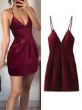 PICSGIRL  -  Sexy Wine Red Velvet Sling Mini Dress for Women V-Neck Backless Slim A-line Dresses Merry Christmas Party Vestidos