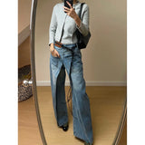 PICSGIRL  -  Women's Retro Wide Leg Baggy Casual Denim Trouser Harajuku Vintage High Waist Loose Jeans 2024 Spring Fashion Blue Pants