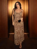 PICSGIRL  -  2024 Women's Sexy Vintage Leopard Print Suspender Dresses Sleeveless Slim Casual Beach Party Long Dress Elegant Backless Dress