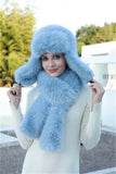 PICSGIRL  -  Hat Scarf Set Winter Warm Earmuffs Hat Girl Hat Natural Fluffy Plush Hat Leather Hat  Шапка Женская